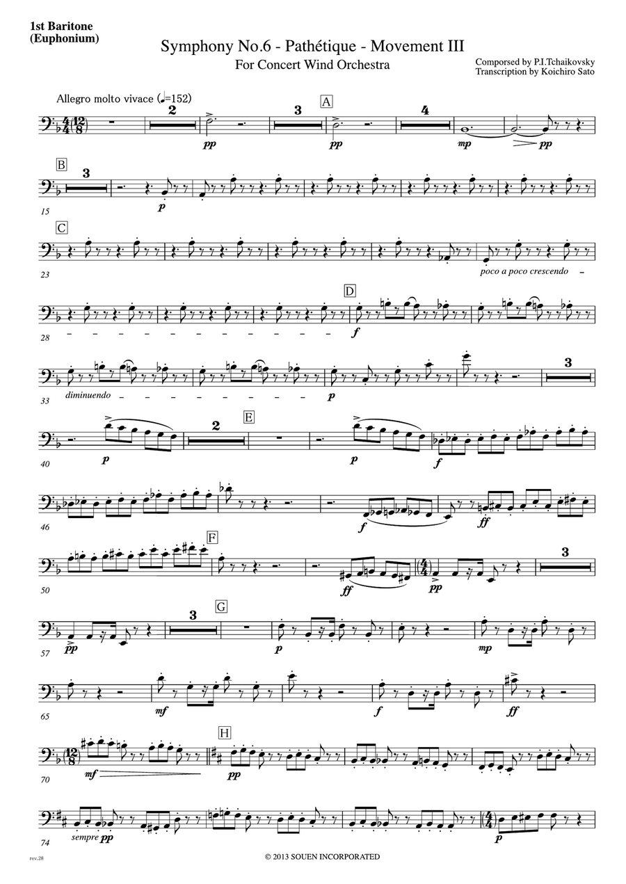 Symphony No.6 Pathetique Movement III [Parts] 1st,2nd Baritone(Euphonium) Marching Band scores gallery preview page 1