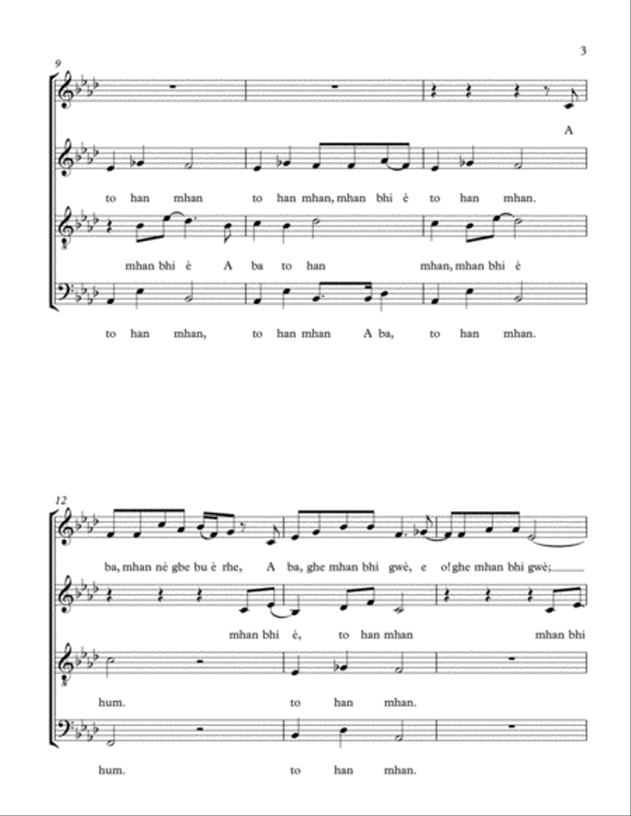 Tohan Mhan Aba. (Esan song) A Prayer to God, for Mercy on the whole World. 4-Part scores gallery preview page 3