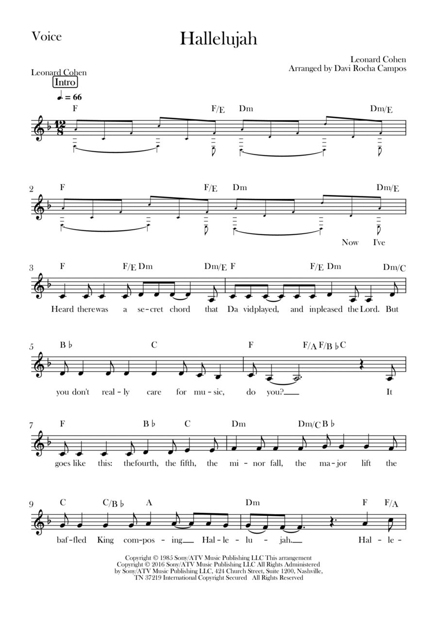 Hallelujah Easy Piano scores gallery preview page 1