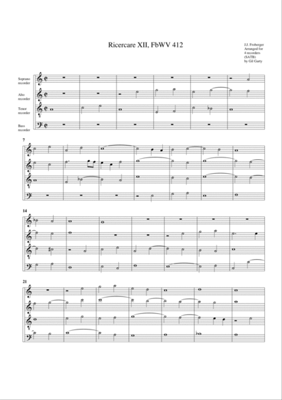 Ricercare no.12, FbWV 412 Recorder scores gallery preview page 2