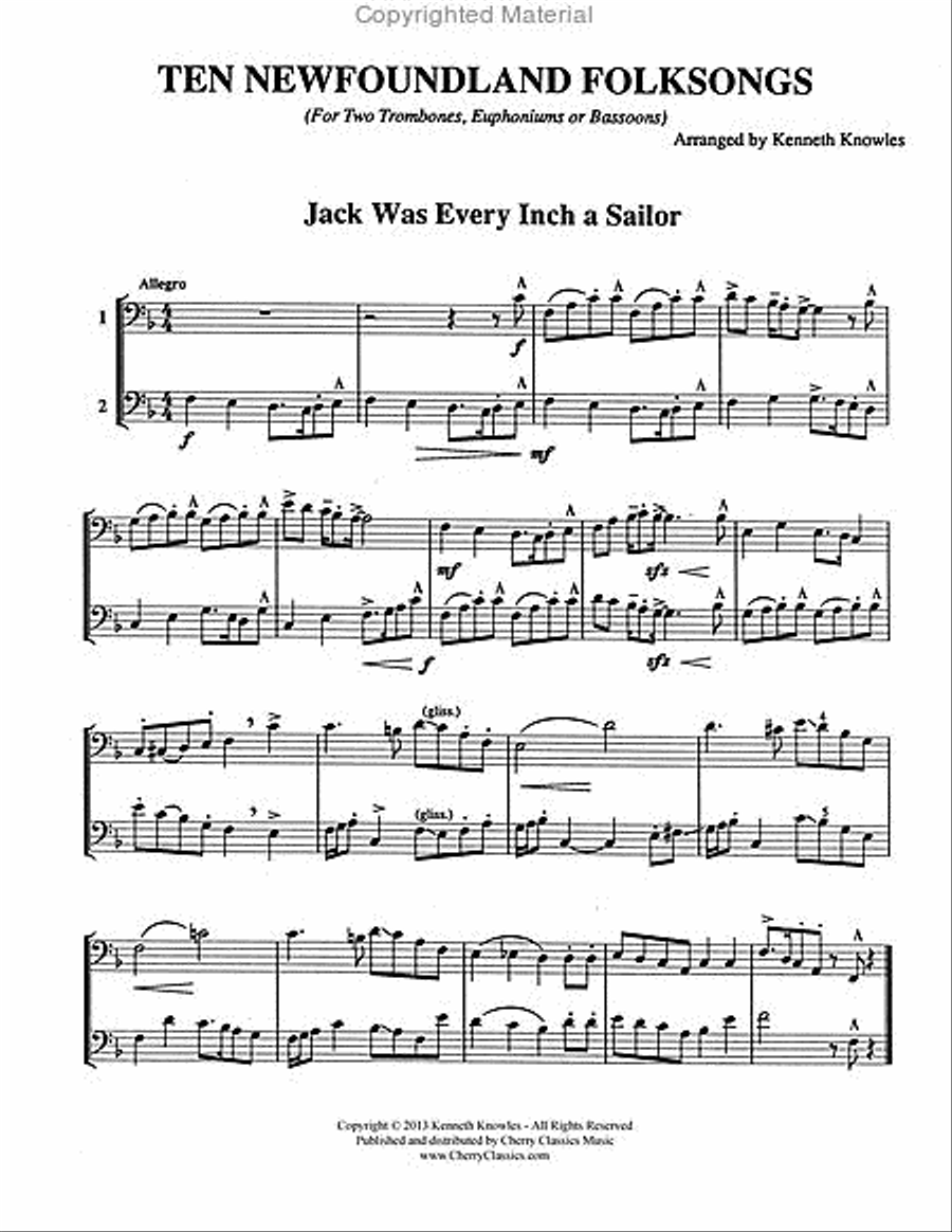 Ten Newfoundland Folksongs for Two Trombones or Euphoniums Trombone Duet scores gallery preview page 3