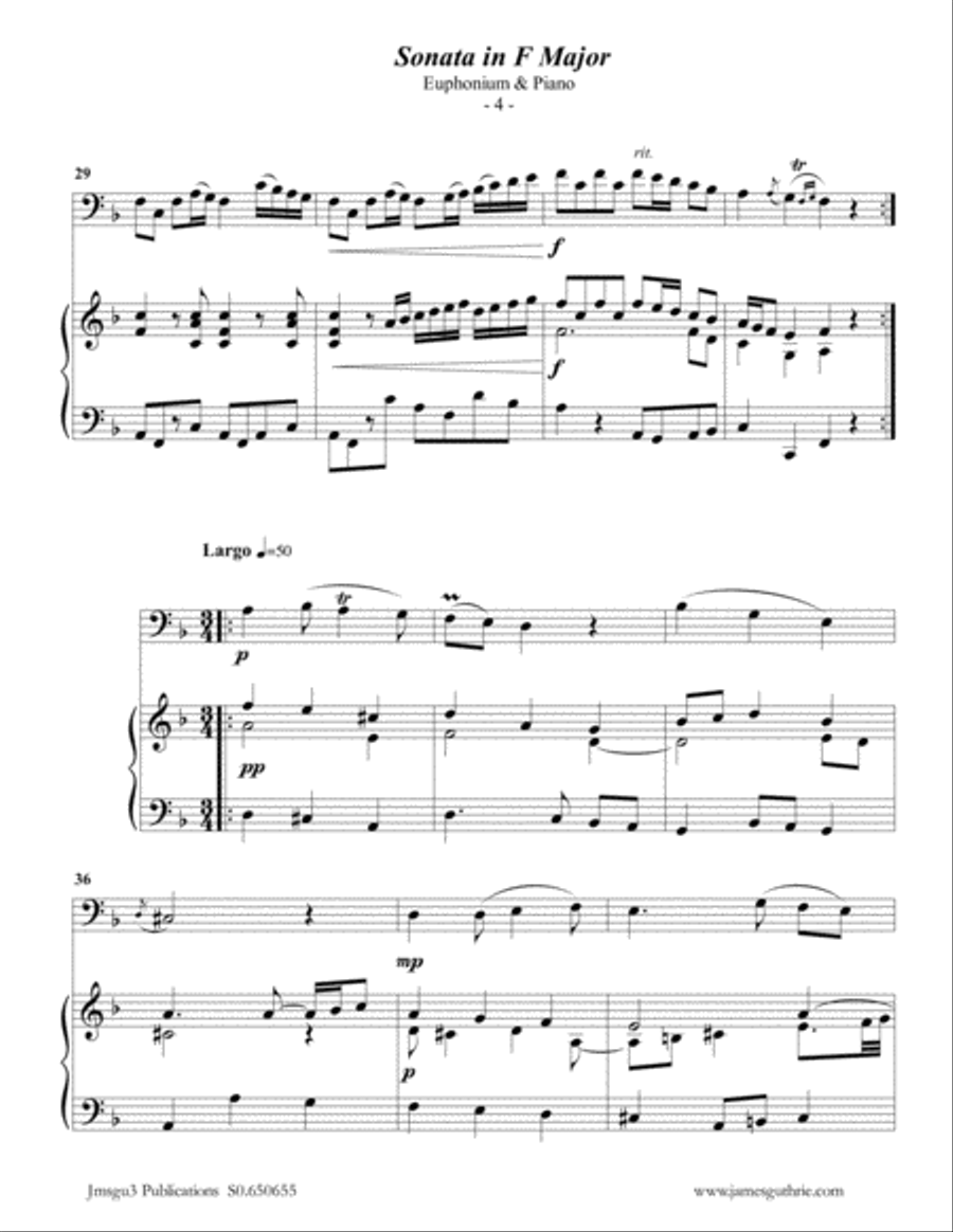 Telemann: Sonata in F Major for Euphonium & Piano Euphonium scores gallery preview page 4