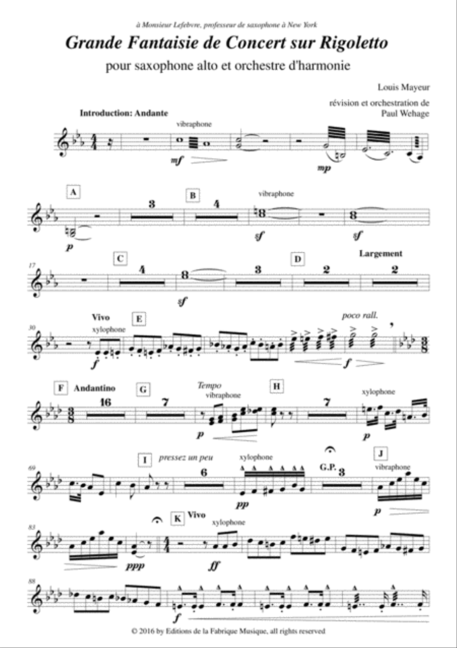 Louis Mayeur: Grande Fantaisie de Concert sur Rigoletto (de Verdi) for alto saxophone and concert b Concert Band scores gallery preview page 2