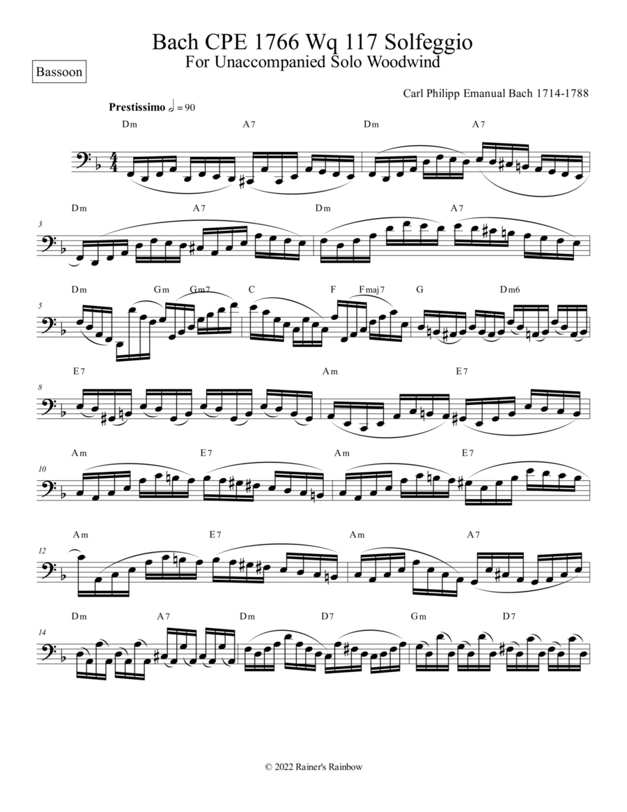 Bach CPE Solfeggio for Bassoon Bach CPE Solfeggio for Bassoon Bassoon Solo scores gallery preview page 1