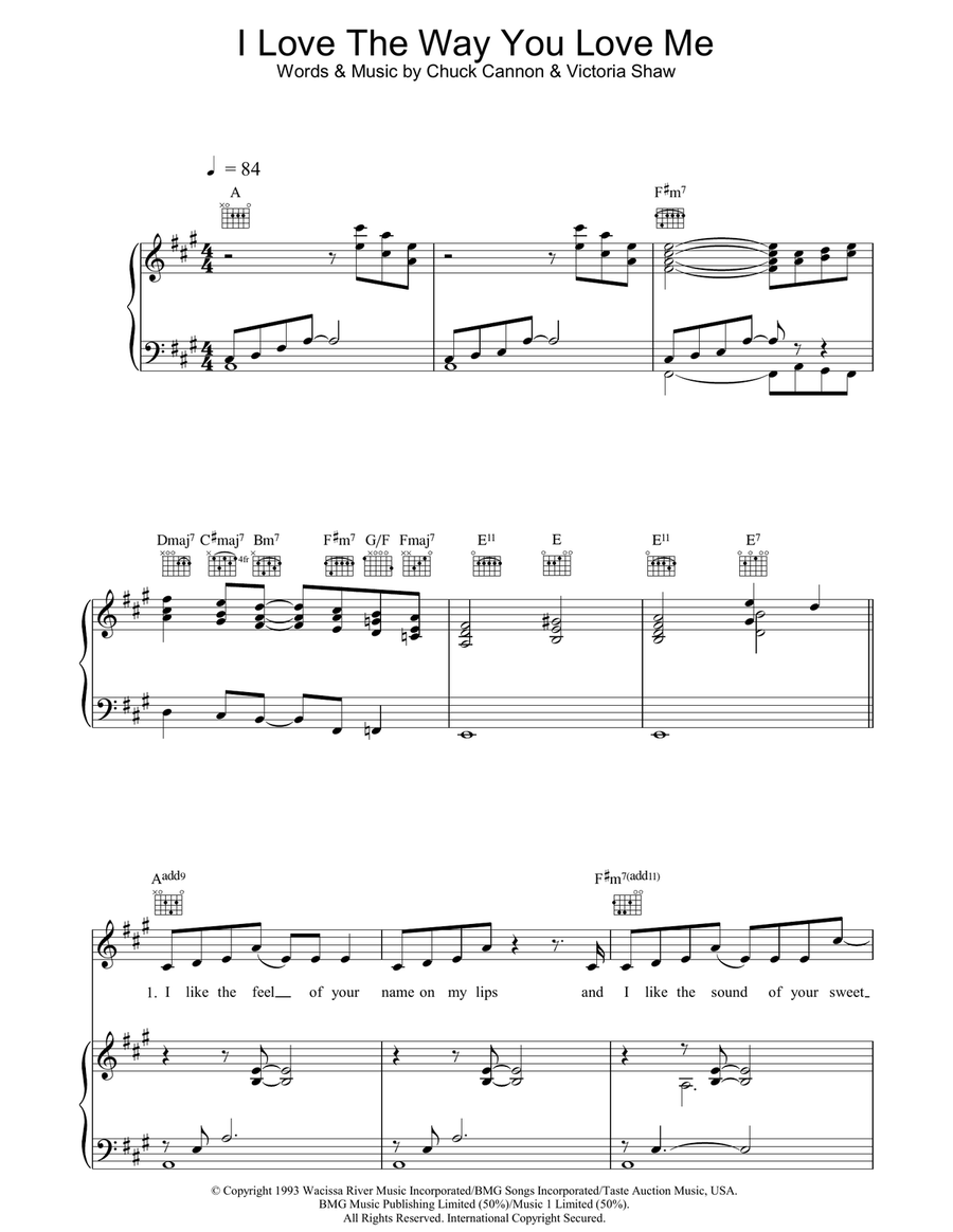 I Love The Way You Love Me Piano, Vocal, Guitar scores gallery preview page 1