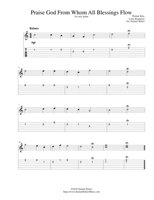 Praise God From Whom All Blessings Flow (Doxology) - for easy guitar with TAB