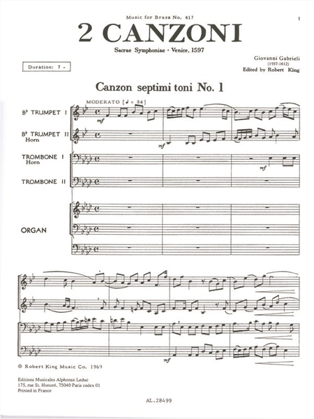 2 Canzoni Septimi Toni - Brass Quartet