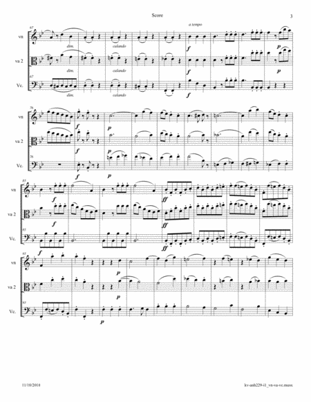 Mozart WA: Divertimento KV Anh. 229 No I, Mvt 1 arranged for String Trio image number null