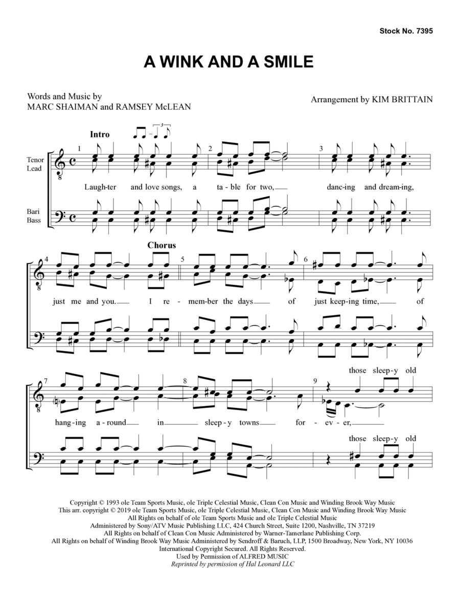 Book cover for A Wink And A Smile (arr. Kim Brittain)