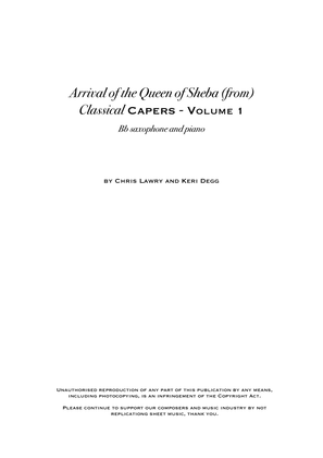 Book cover for Arrival of the Queen of Sheba - Handel (but not as you know it!) includes original sax solo - Tenor