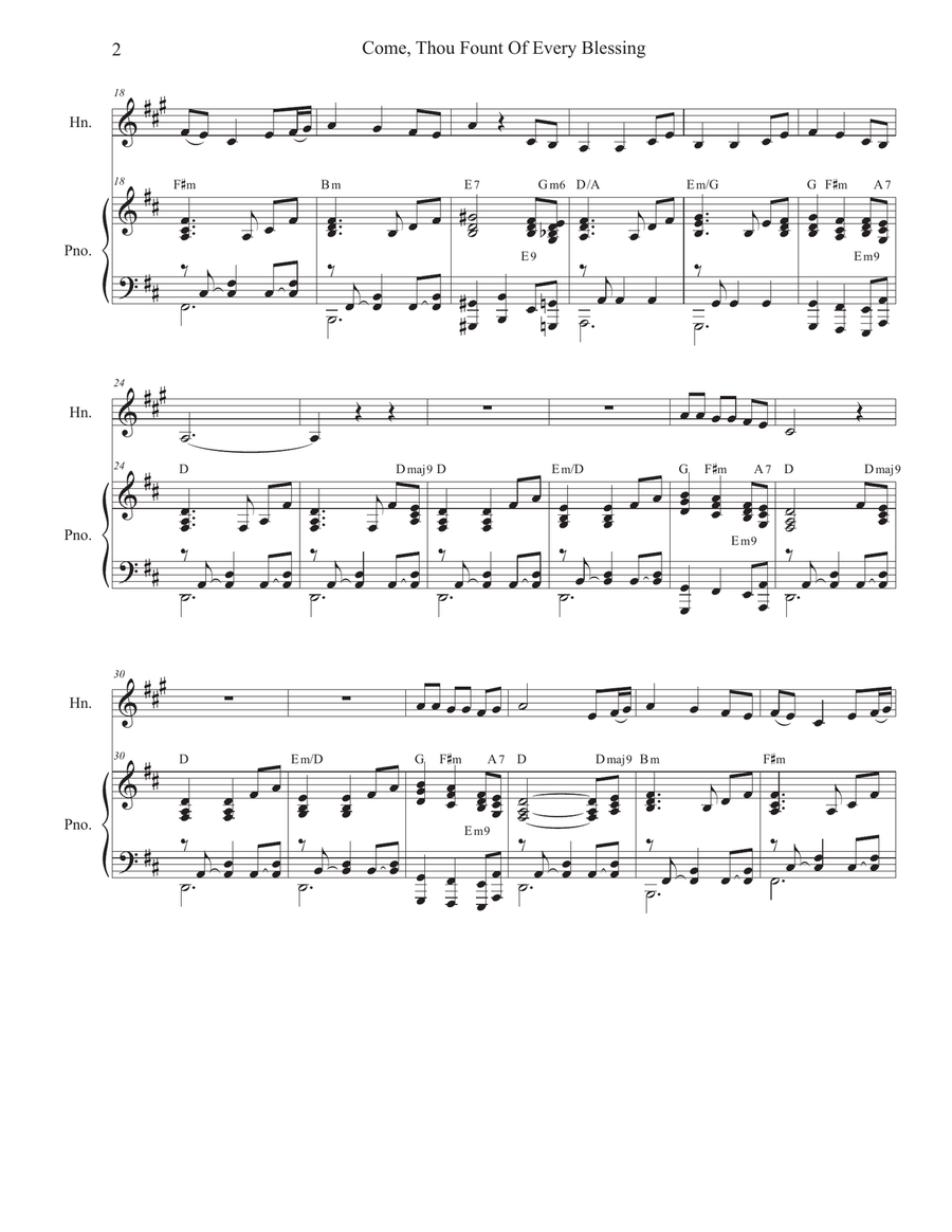 Come, Thou Fount Of Every Blessing (French Horn solo and Piano) Piano scores gallery preview page 2