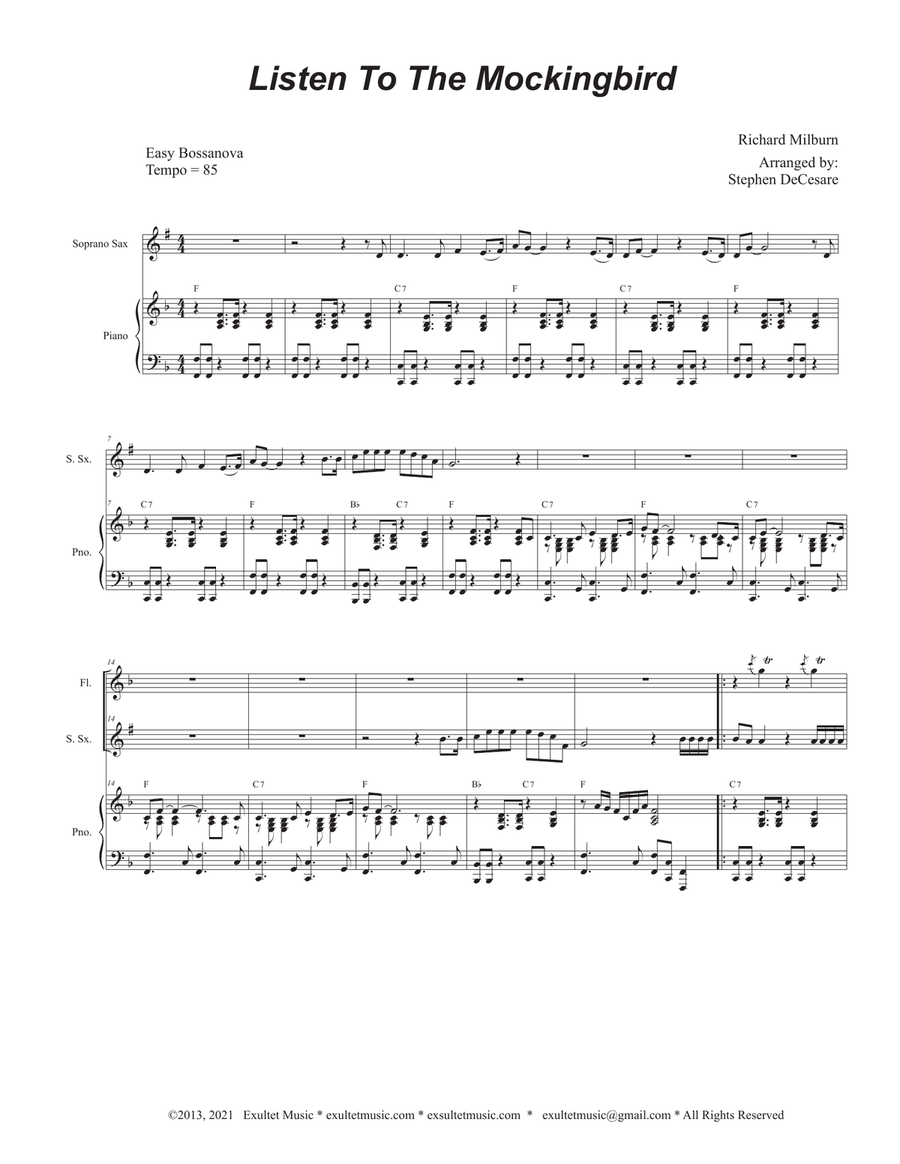 Listen To The Mockingbird (Soprano Saxophone and Piano)