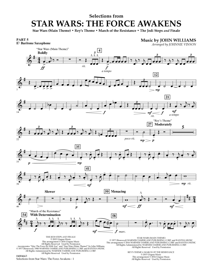 Selections from Star Wars: The Force Awakens - Pt.5 - Eb Baritone Saxophone Concert Band scores gallery preview page 1