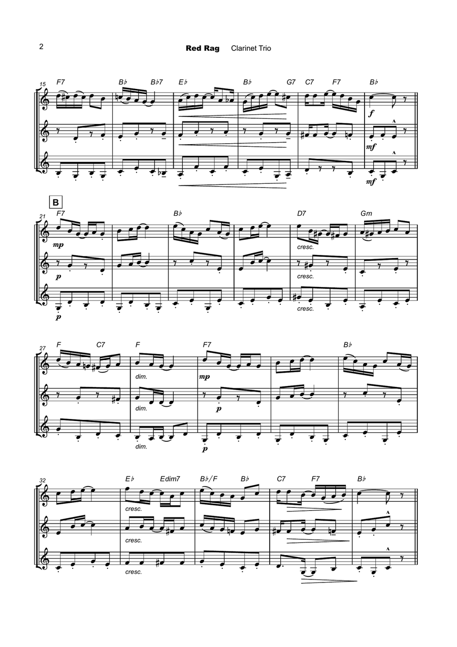 Red Rag, a Ragtime piece for Clarinet Trio Clarinet Trio scores gallery preview page 3