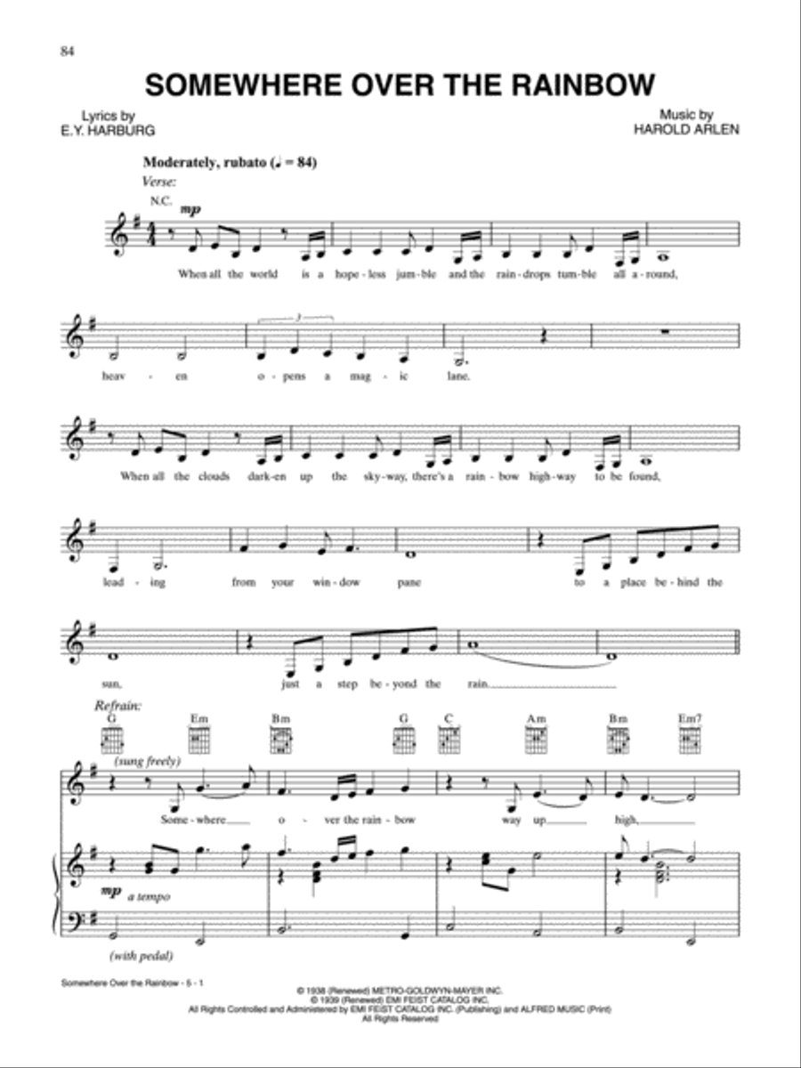 Somewhere Over the Rainbow Piano, Vocal, Guitar scores gallery preview page 1