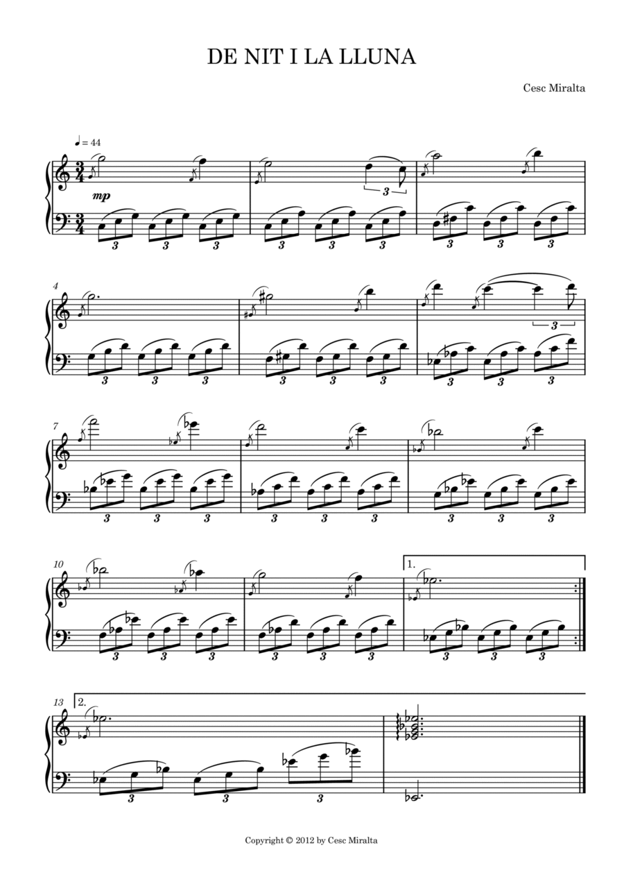 DE NIT I LA LLUNA Piano Solo scores gallery preview page 1