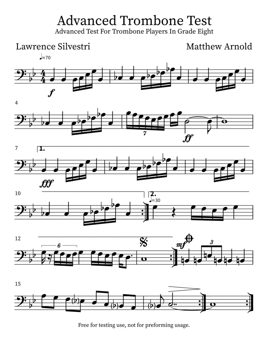 Advanced Trombone Test Trombone Solo scores gallery preview page 1