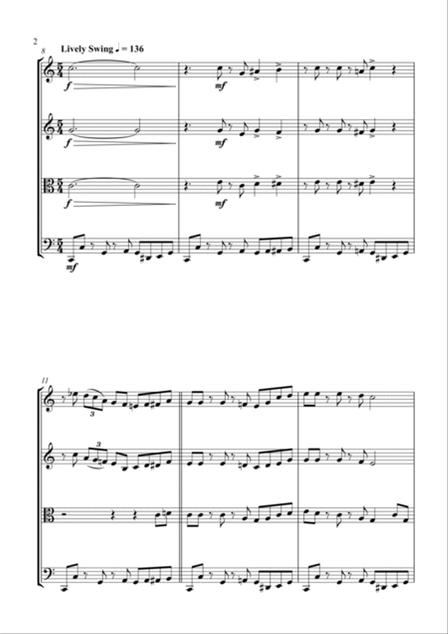 Battle Hymn of the Republic - A Jazz Arrangement - for String Quartet String Quartet scores gallery preview page 2