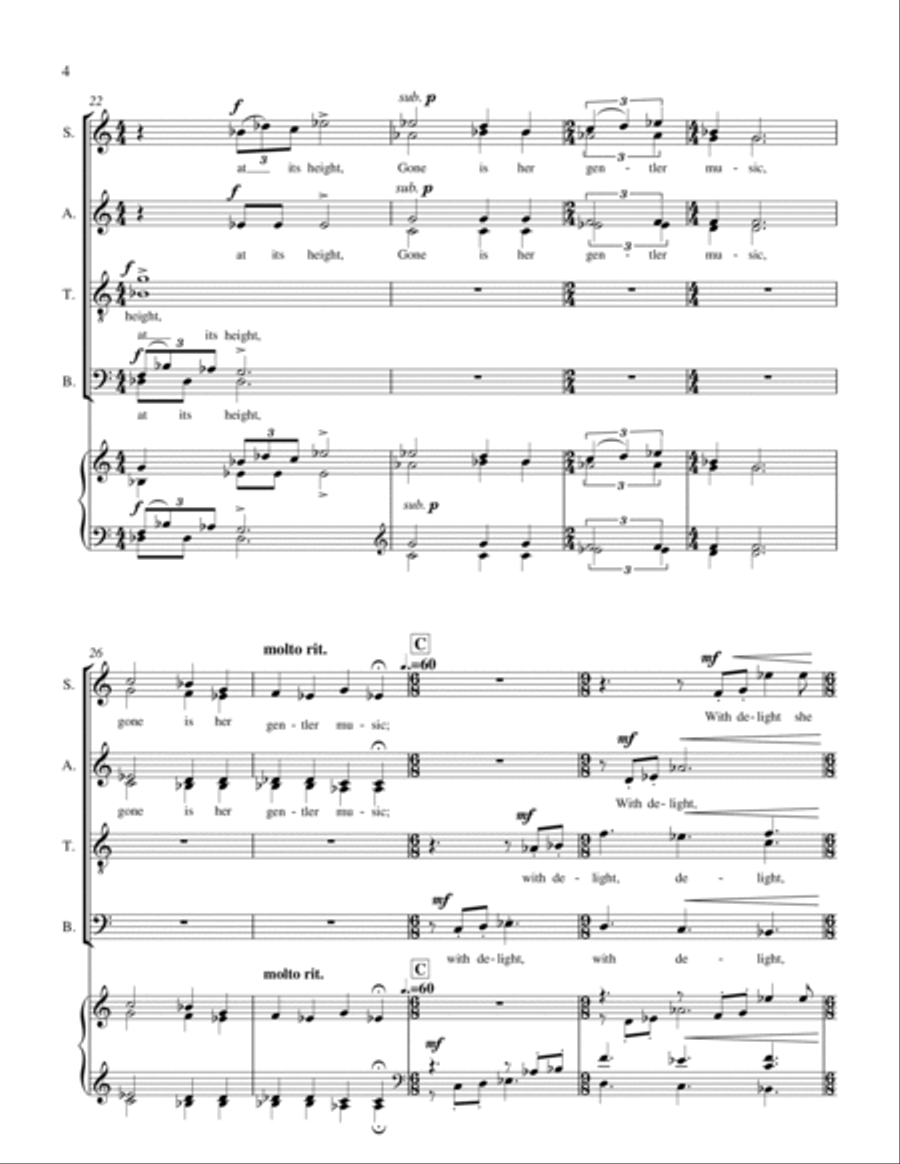 At Night for SATB a cappella 4-Part scores gallery preview page 6