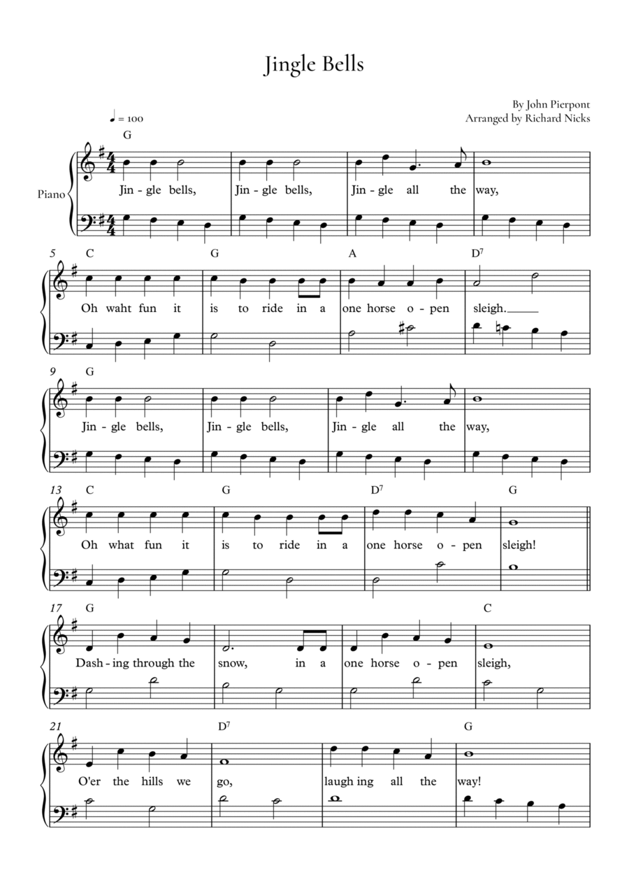Jingle Bells Easy Piano scores gallery preview page 1