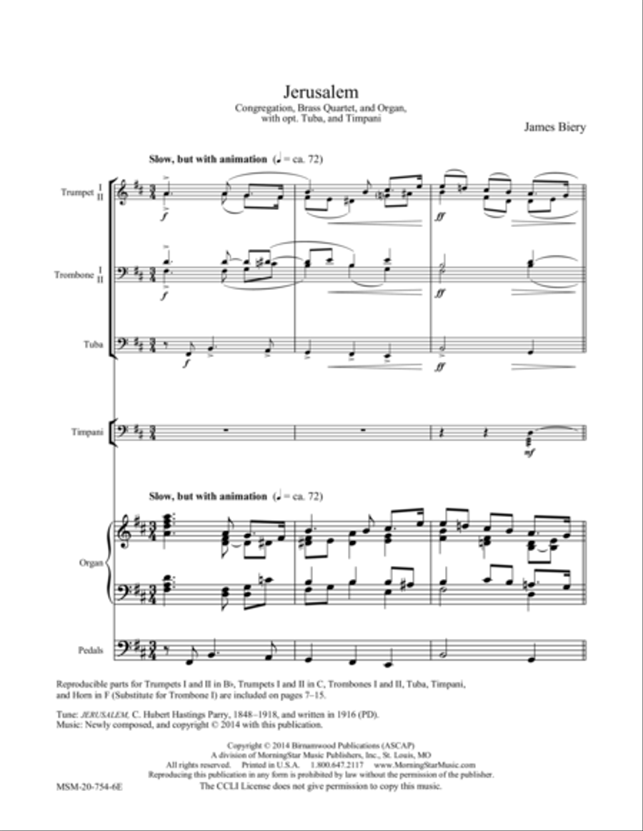 JERUSALEM in D Choir scores gallery preview page 1