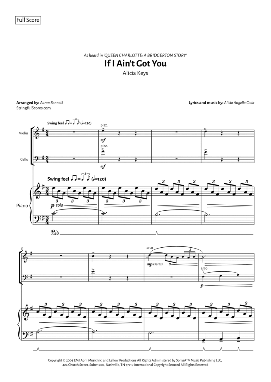 If I Ain't Got You Piano Trio scores gallery preview page 1