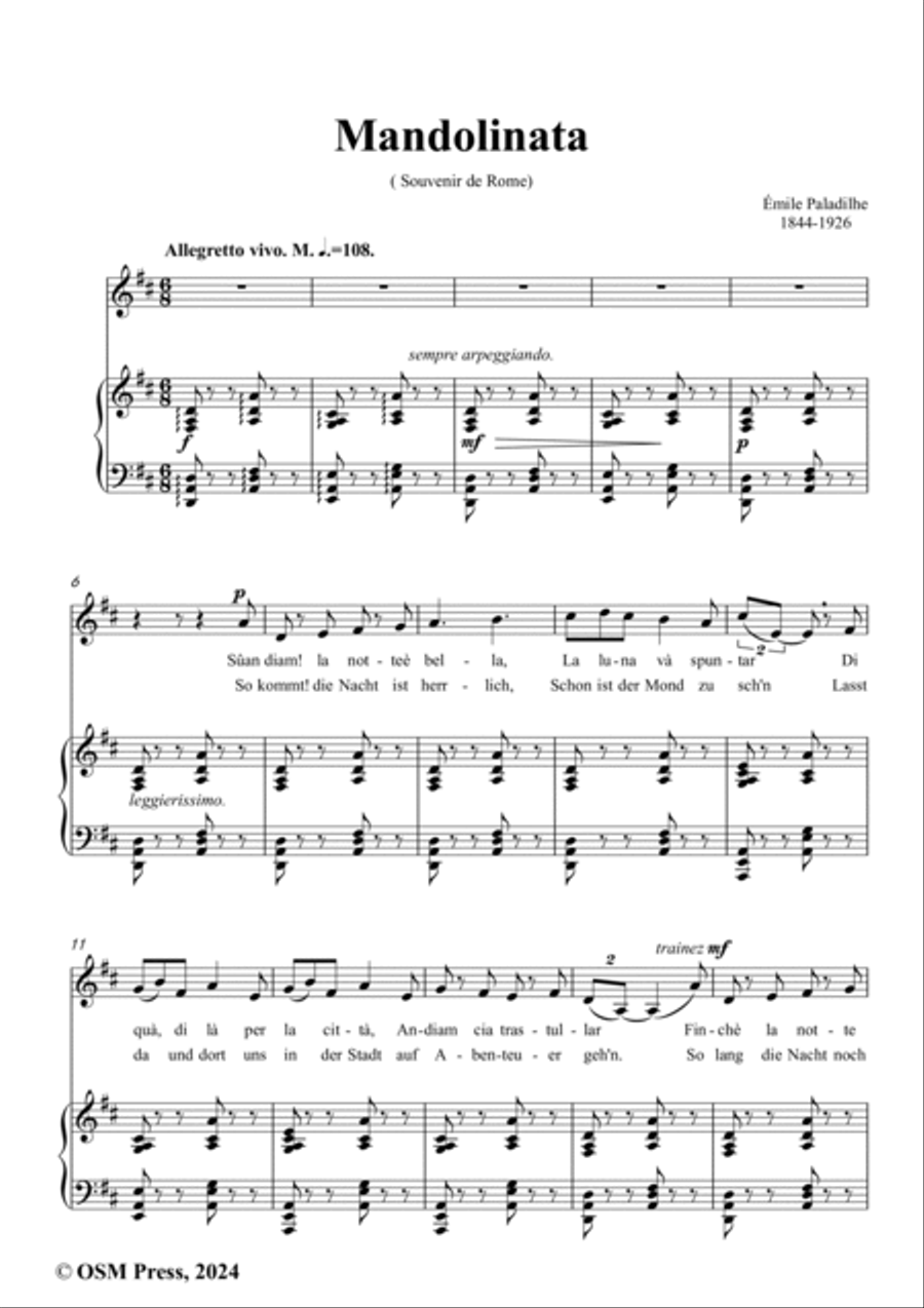 Paladilhe-Mandolinata( Souvenir de Rome),in D Major Voice scores gallery preview page 2