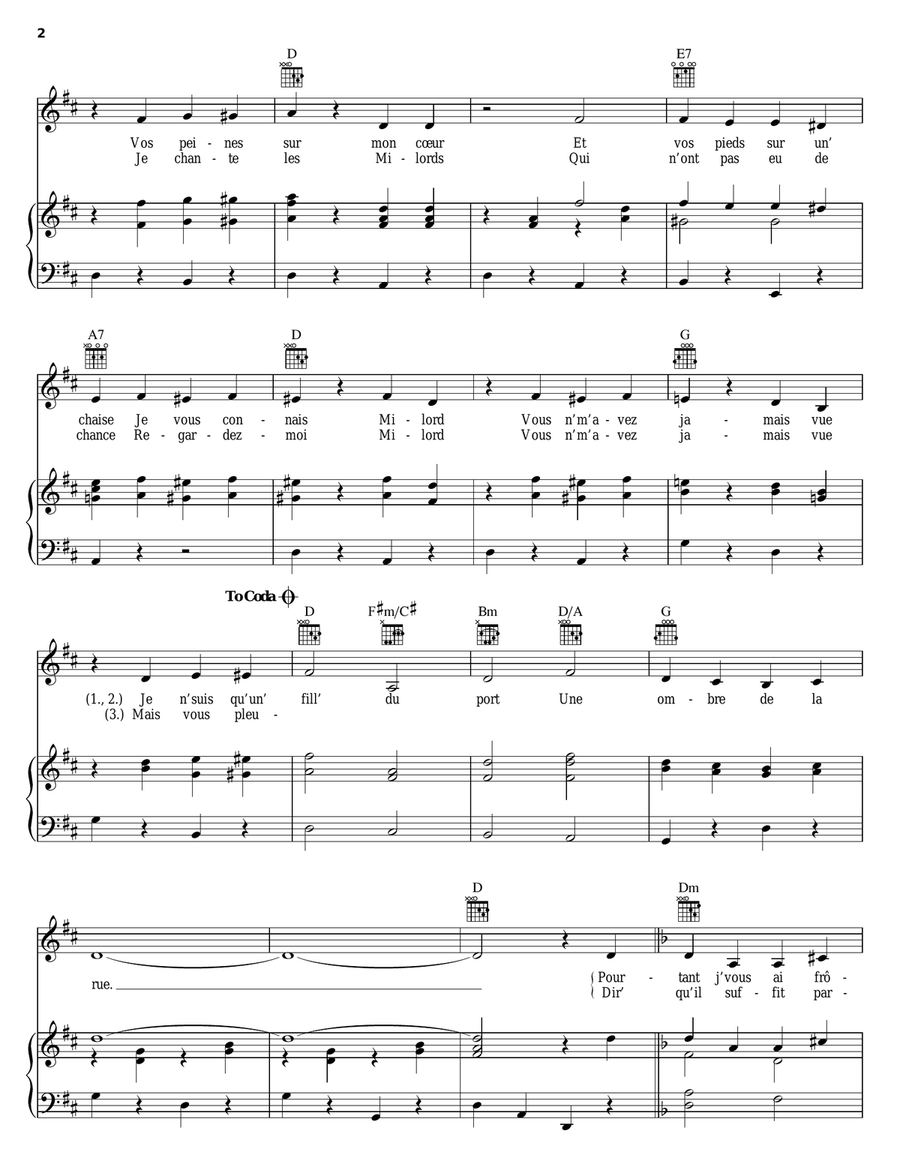 Milord Piano, Vocal, Guitar scores gallery preview page 2