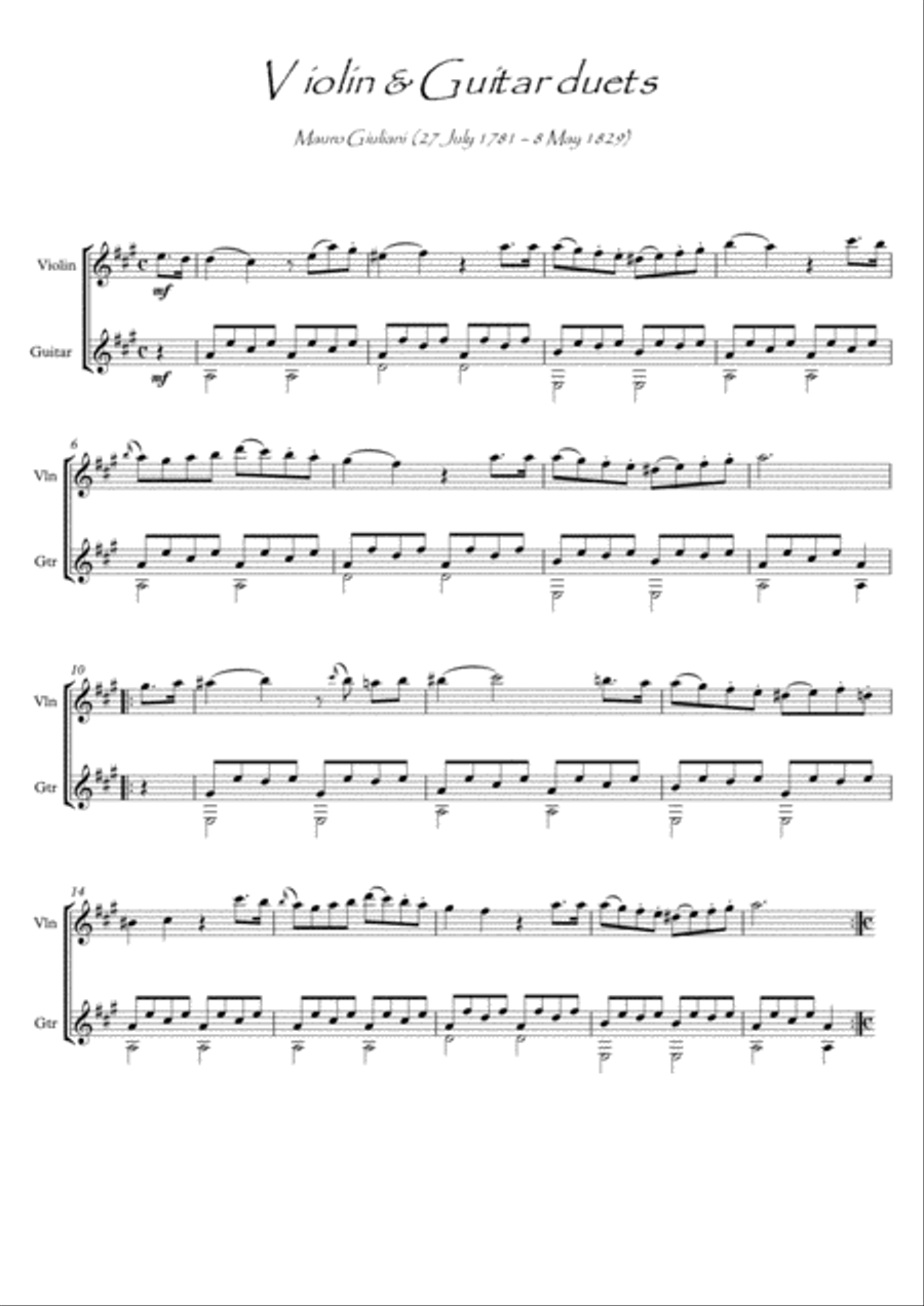Violin Guitar duet by Mauro Giuliani String Duet scores gallery preview page 1