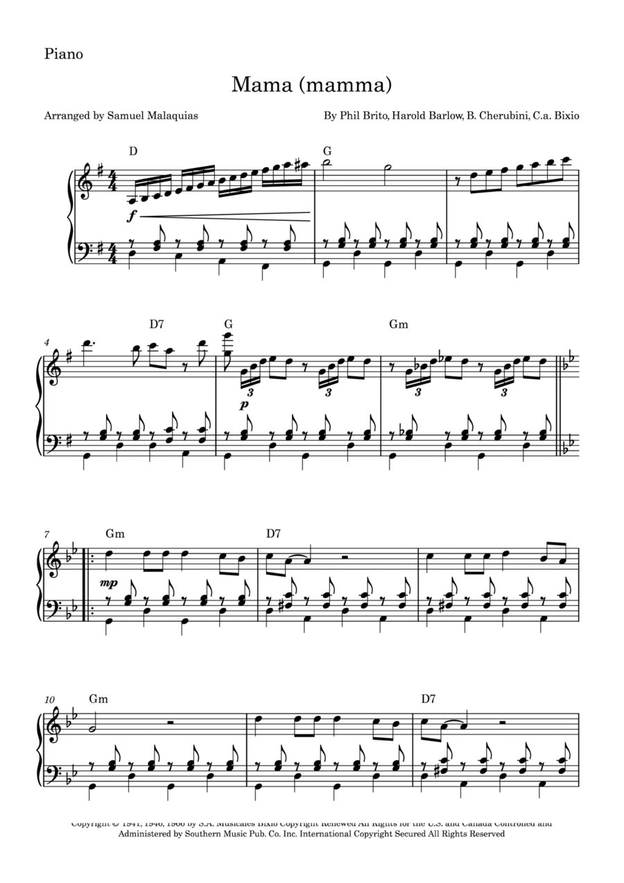Mama (mamma) Piano Solo scores gallery preview page 1