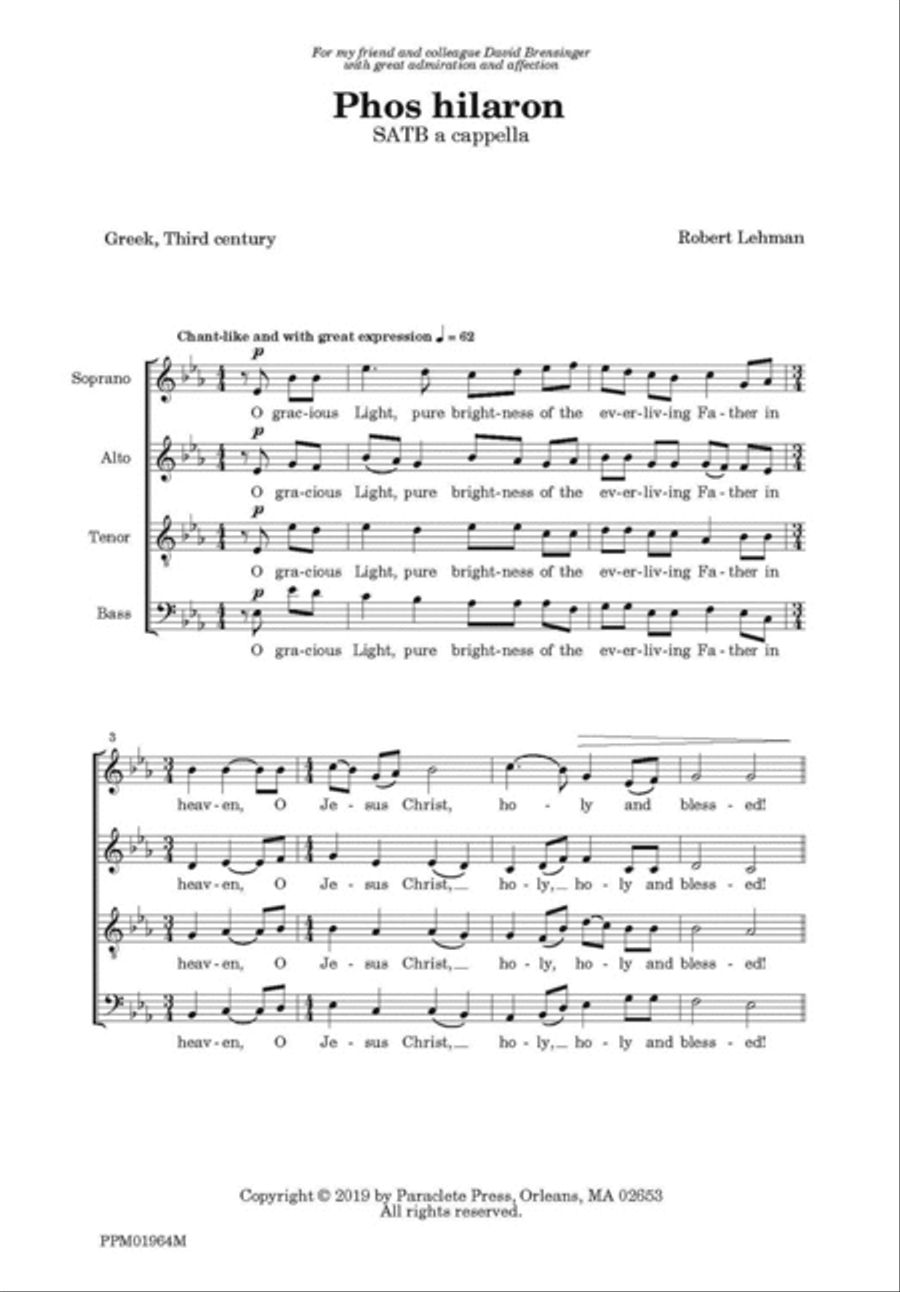 Phos hilaron Phos hilaron 4-Part scores gallery preview page 1