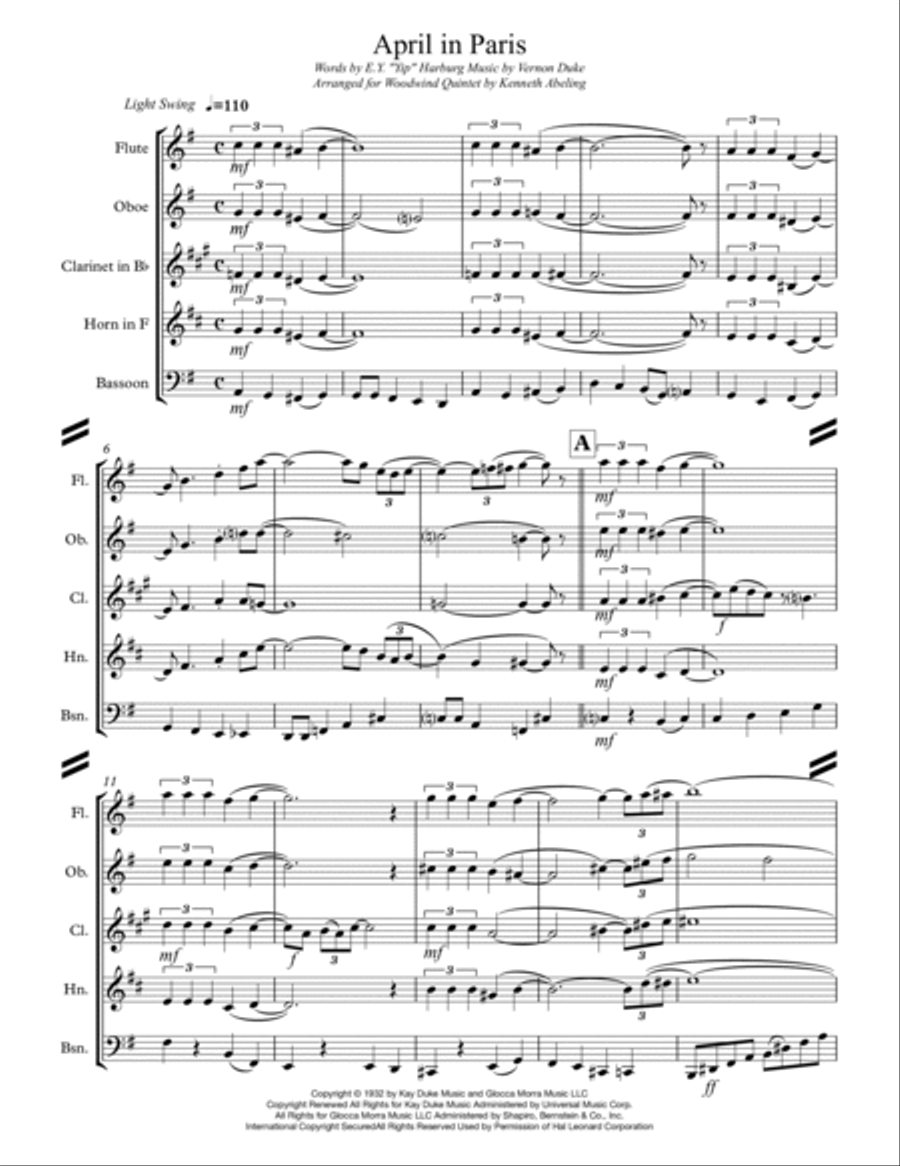 April In Paris Woodwind Quintet scores gallery preview page 2