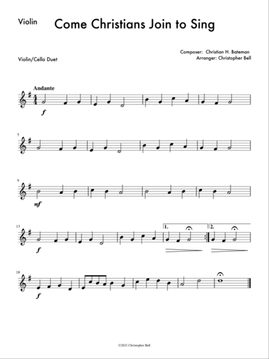 Come Christians, Join To Sing - Violin/Cello Duet String Duet scores gallery preview page 2