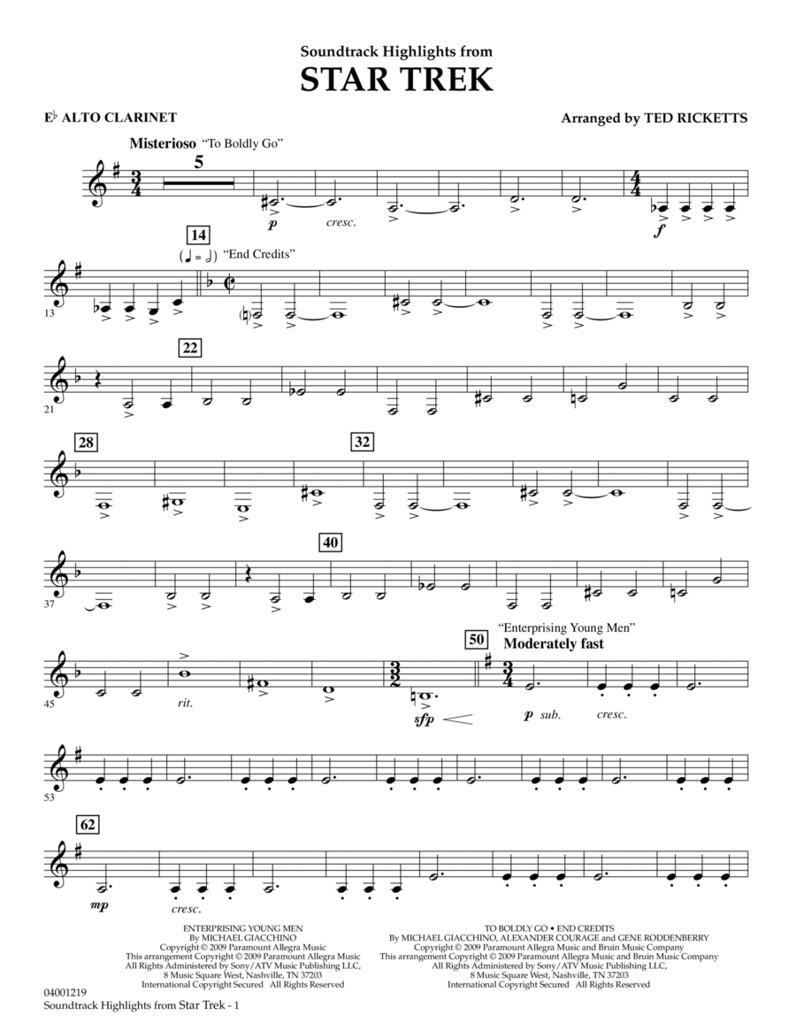 Star Trek - Soundtrack Highlights - Eb Alto Clarinet Clarinet scores gallery preview page 1