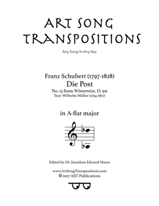 Book cover for SCHUBERT: Die Post, D. 911 no. 13 (transposed to A-flat major)