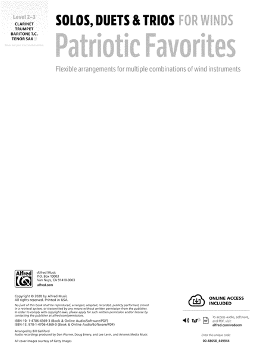 Solos, Duets & Trios for Winds: Patriotic Favorites (Clarinet/Trumpet/Baritone T.C./Tenor Saxophone) Woodwind Ensemble scores gallery preview page 1