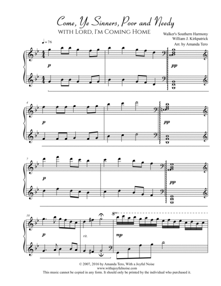 Come, Ye Sinners, Poor And Needy With Lord, I’m Coming Home – late intermediate/advanced Piano Solo image number null