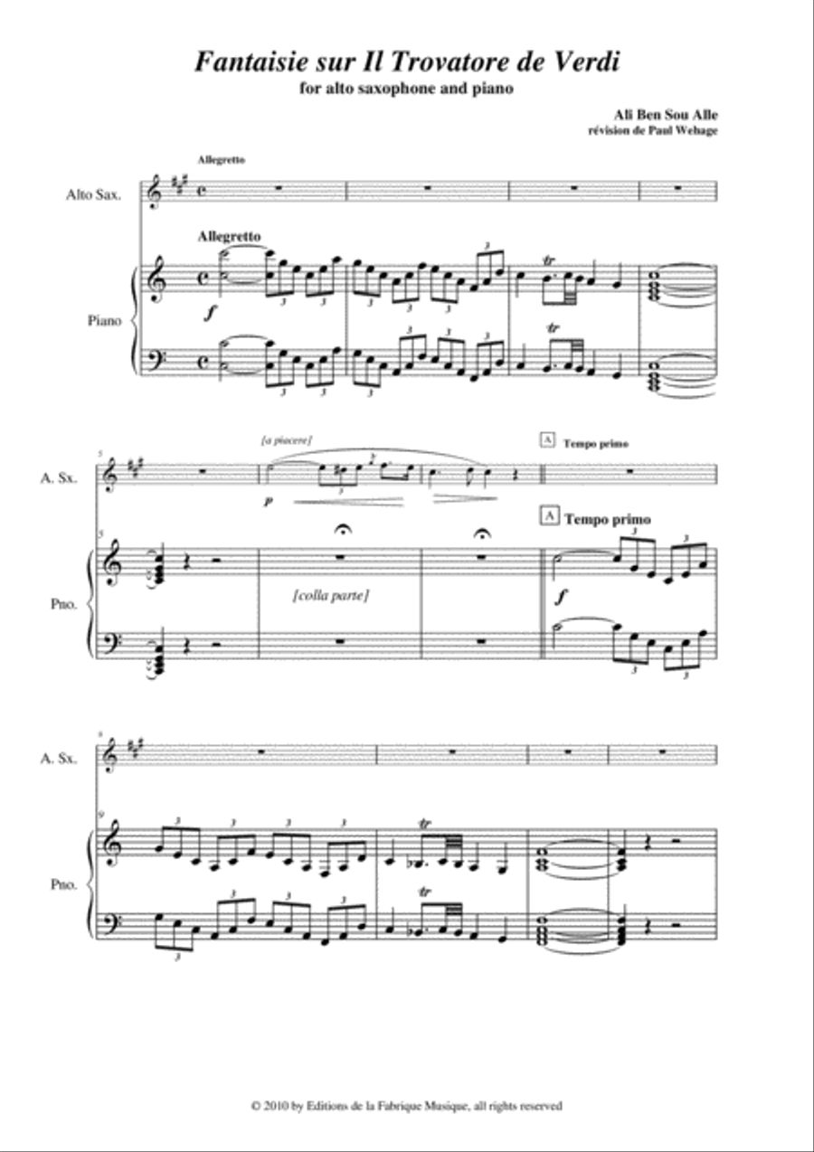 Ali Ben Sou Alle: Fantaisie sur Il Trovatore de Verdi for alto saxophone and piano Alto Saxophone scores gallery preview page 3