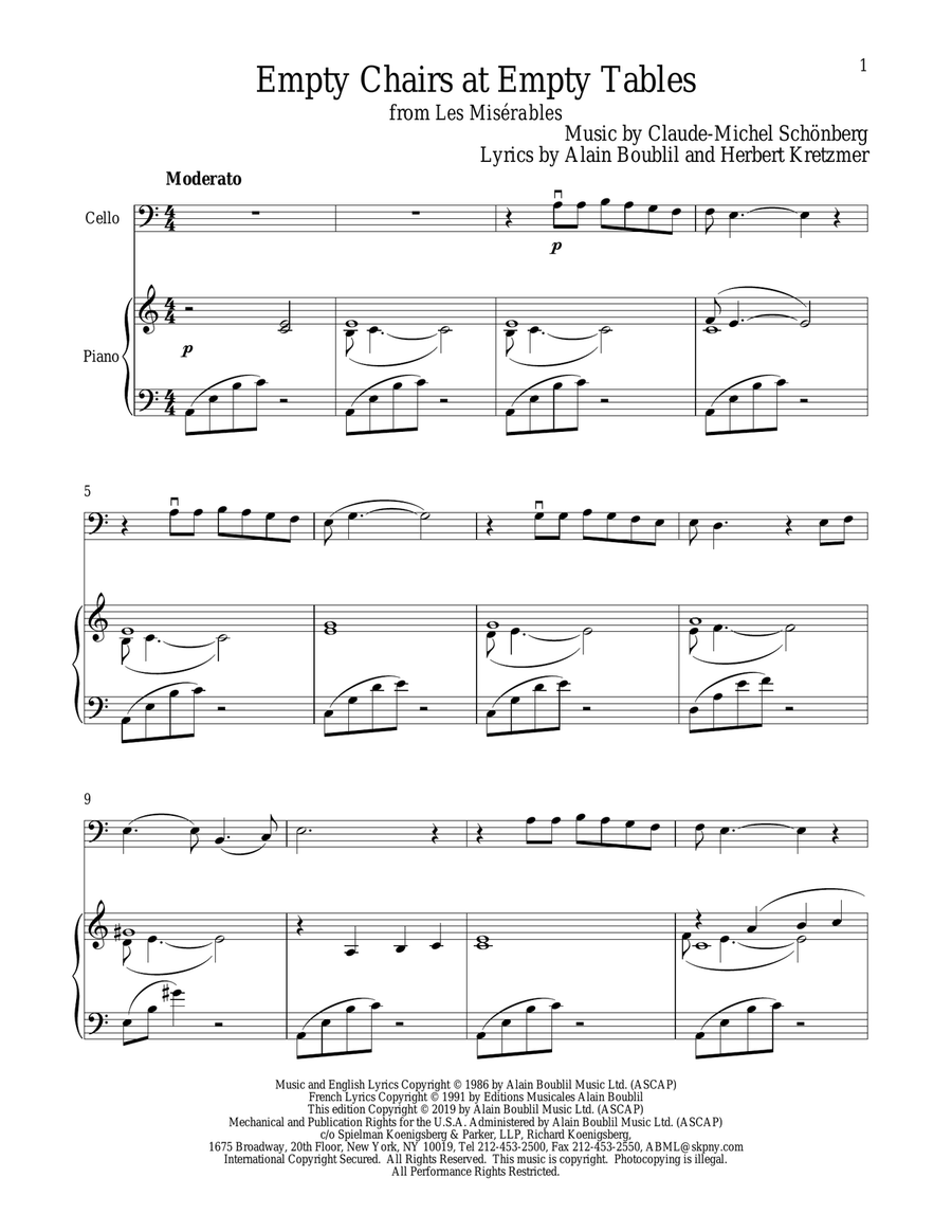 Empty Chairs At Empty Tables (from Les Miserables) Piano scores gallery preview page 1