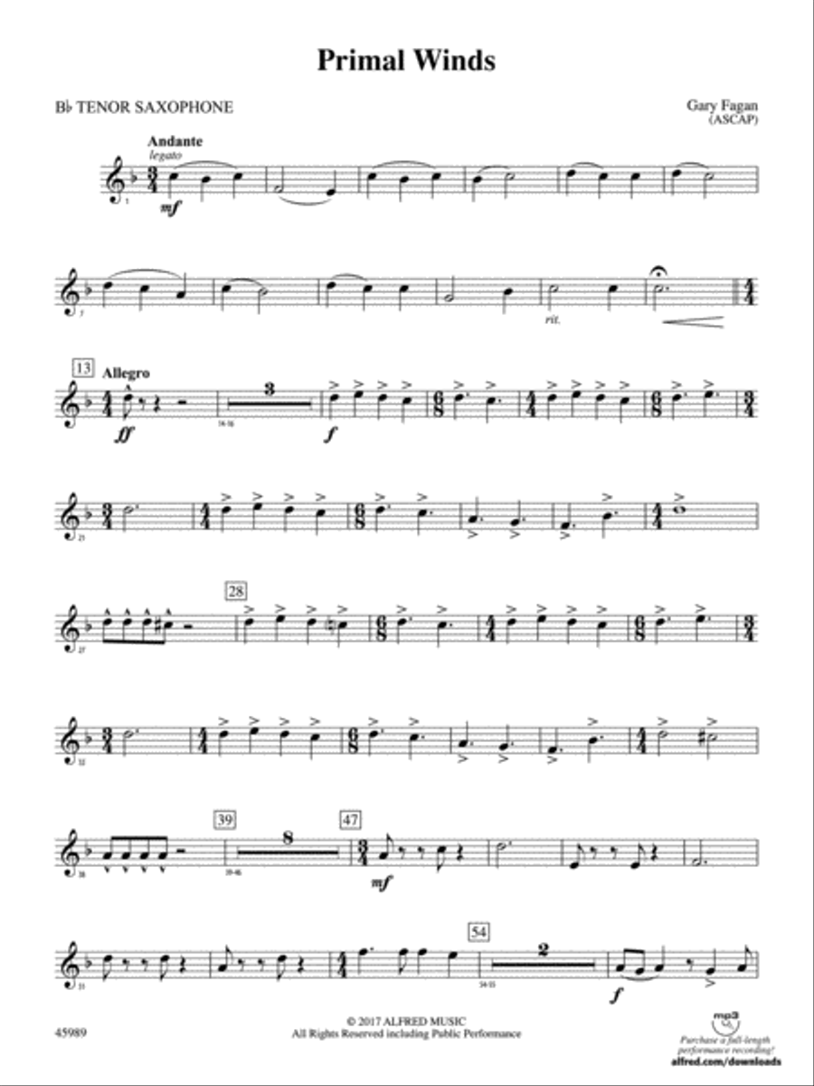 Primal Winds: B-flat Tenor Saxophone Concert Band scores gallery preview page 1