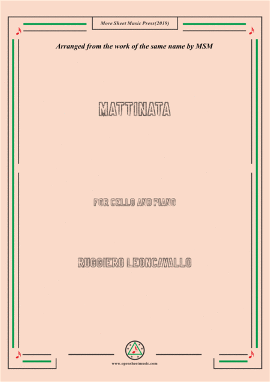 Leoncavallo-Mattinata, for Cello and Piano Piano scores gallery preview page 1
