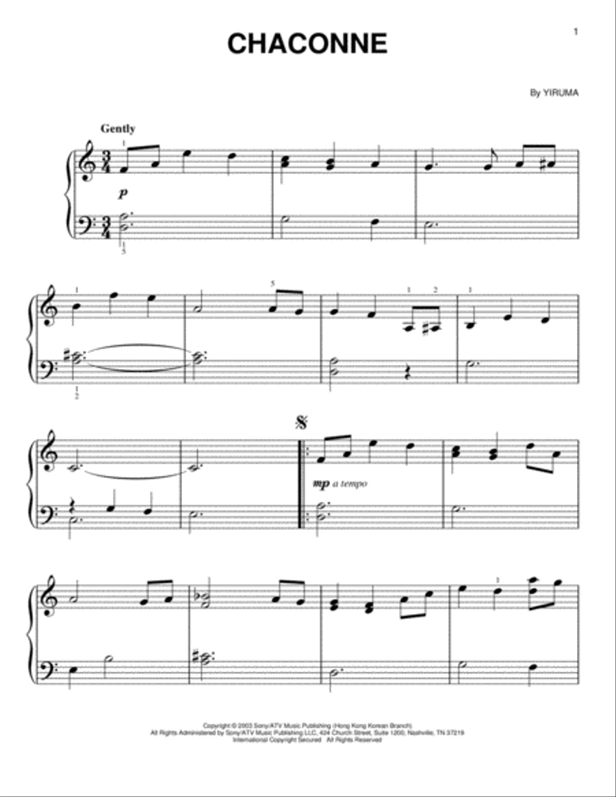 Chaconne Easy Piano scores gallery preview page 1