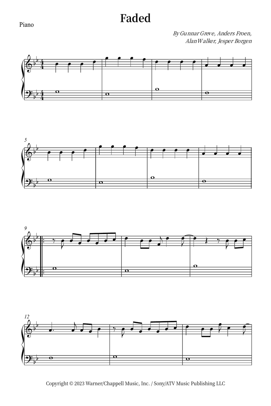 Faded Easy Piano scores gallery preview page 1