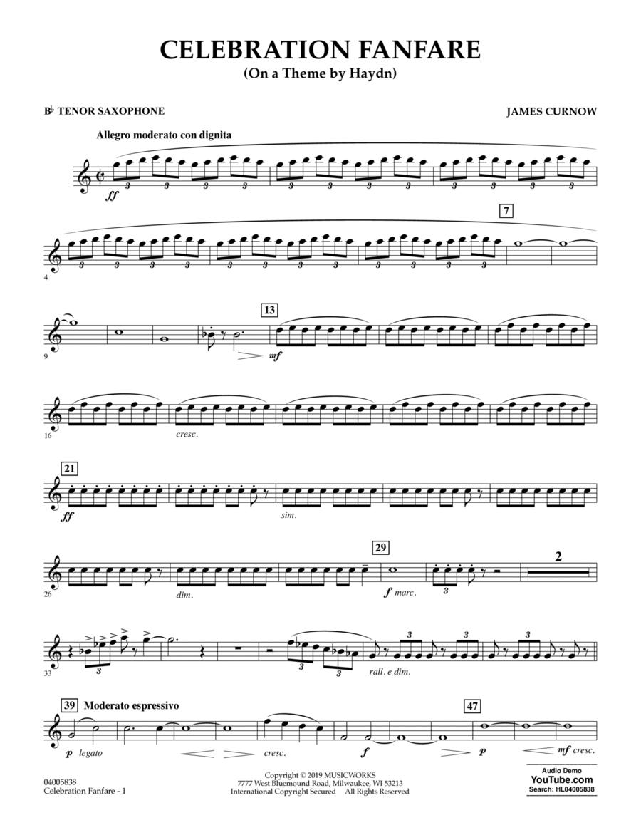 Celebration Fanfare (On a Theme by Haydn) - Bb Tenor Saxophone