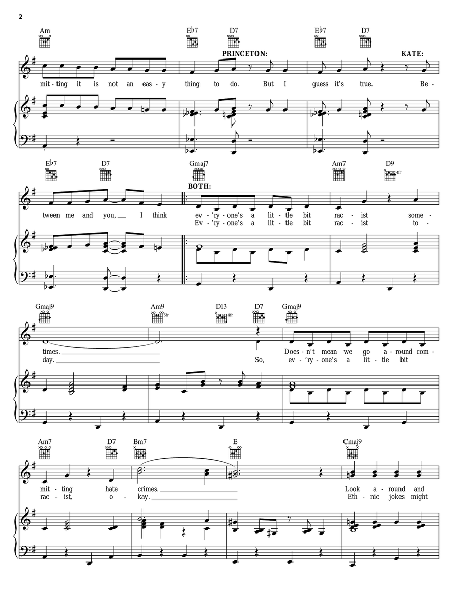 Everyone's A Little Bit Racist (from Avenue Q) Piano, Vocal, Guitar scores gallery preview page 2