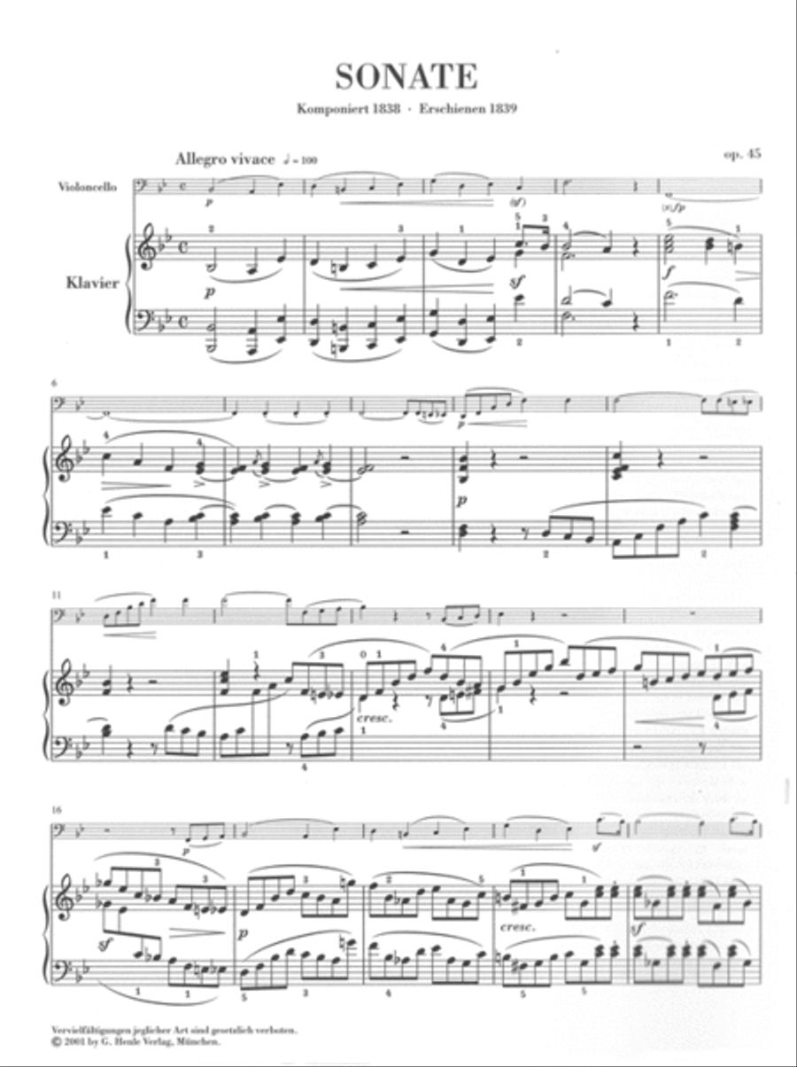 Sonata for Piano and Violoncello B Flat Major Op. 45 Piano Accompaniment scores gallery preview page 2