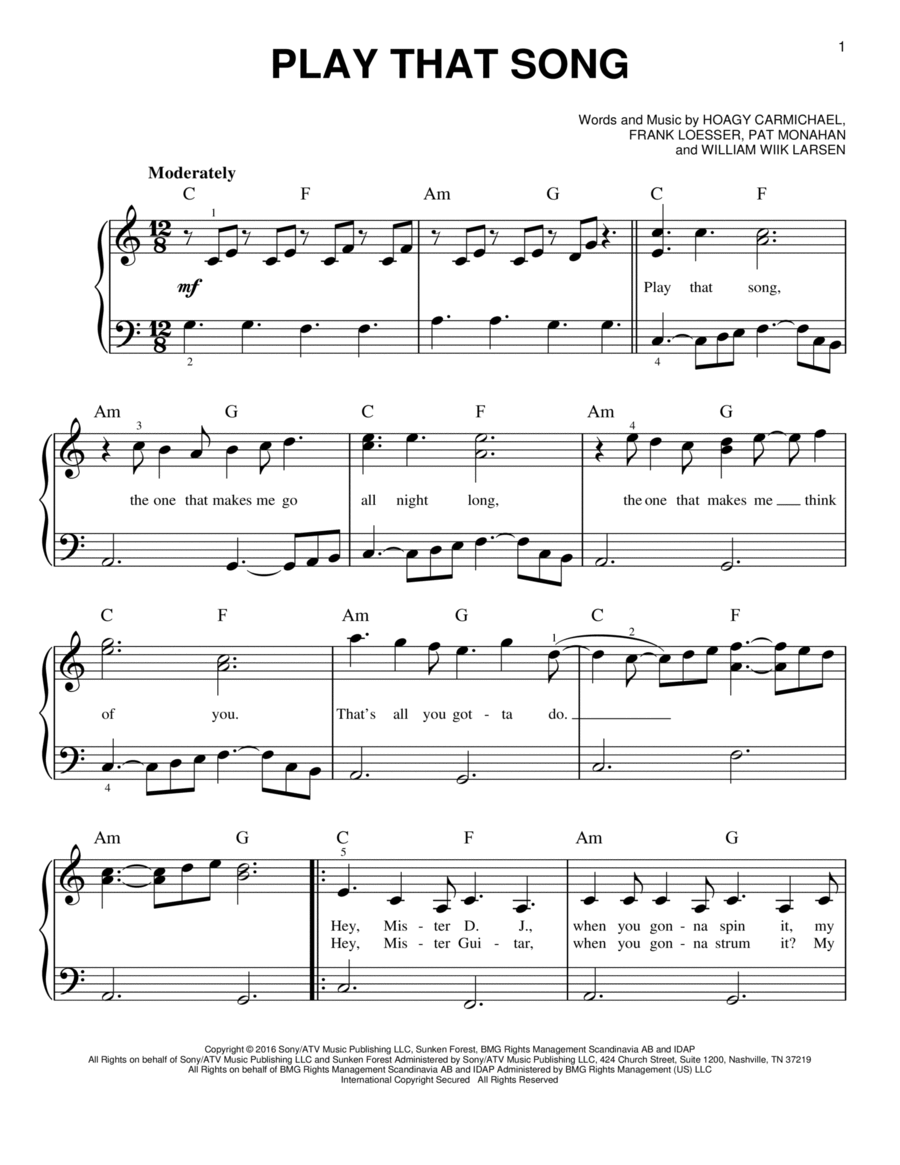 Play That Song Easy Piano scores gallery preview page 1