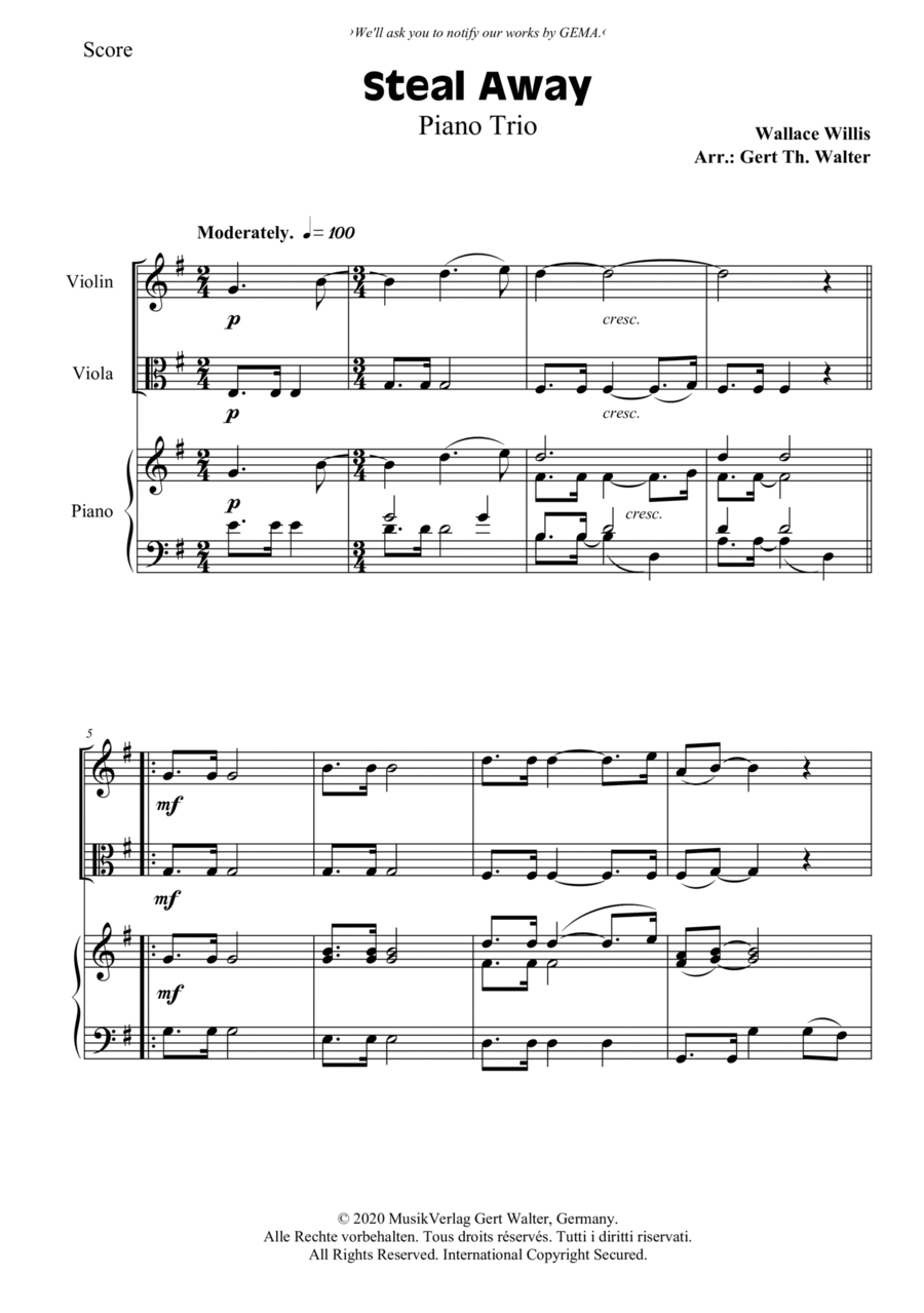 Steal Away Viola scores gallery preview page 1
