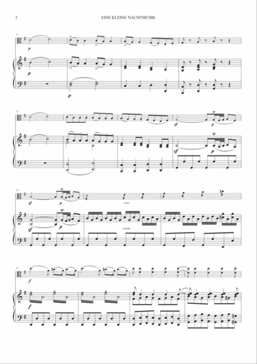 Eine Kleine Nachtmusik (1st Mov.) for Viola and Piano Piano scores gallery preview page 2