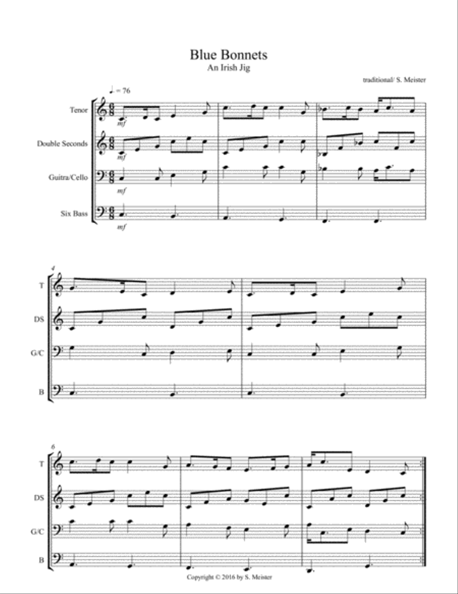 Blue Bonnets an Irish Jig for Steel Band Steel Drum Band scores gallery preview page 1
